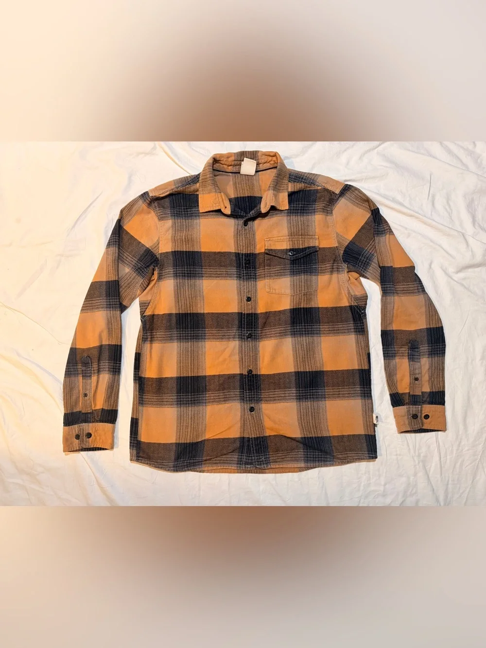 The North Face Orange and Black Plaid Button-Down Shirt Size M